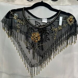 Embellished Black and Gold Beaded Shawl great for flapper dress up brand unknown